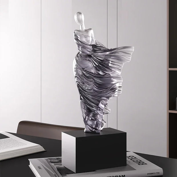 Abstract Flow Sculpture in Silver Resin