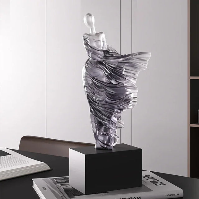 Abstract Flow Sculpture in Silver Resin